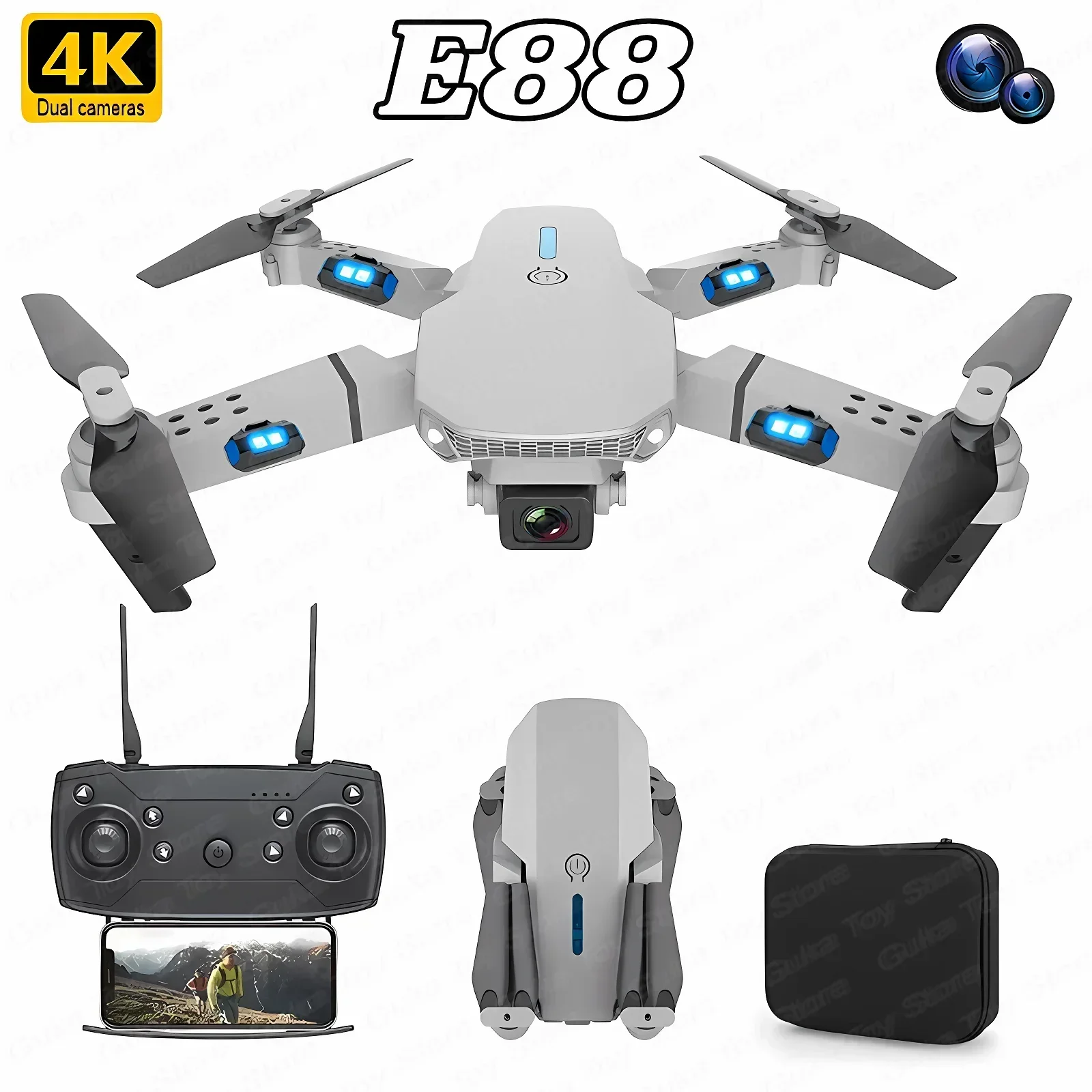 Drone Rc App - E88 Pro WIFI FPV Droneมุมกว้างHD 4K